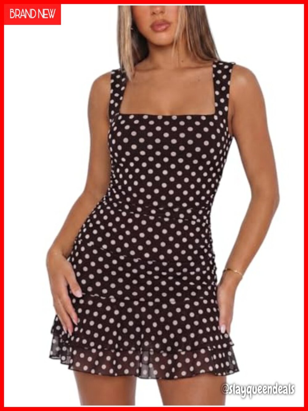 Square Neck Ruched Mesh Bodycon Mini Cocktail Dress Tiered Ruffle Hem